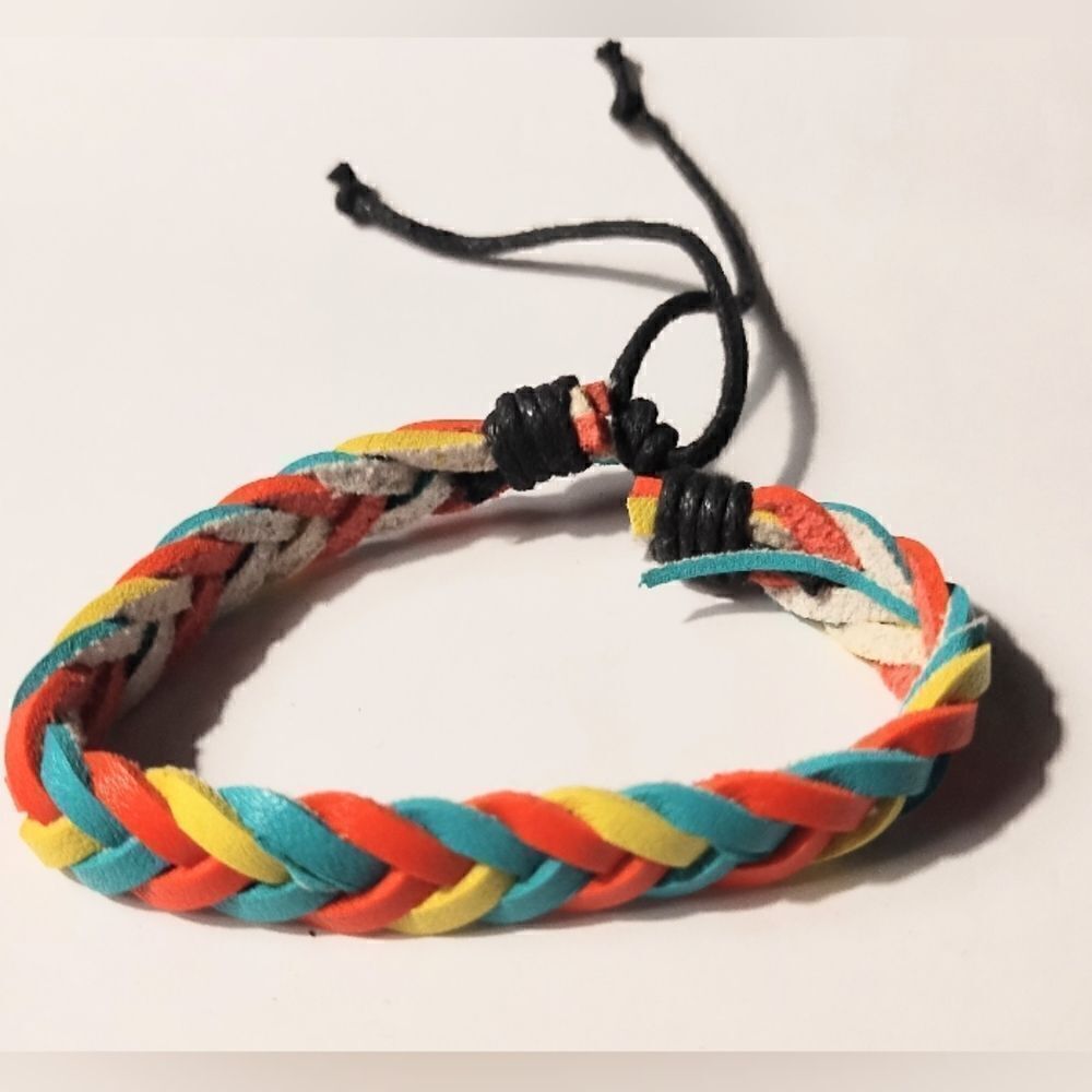 Men's bracelet leather braided rainbow new d55